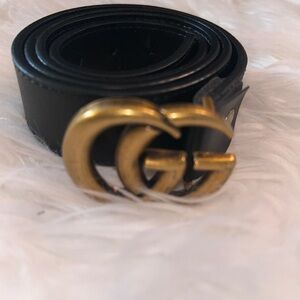 G belt Black Leather Belt with Gold Buckle